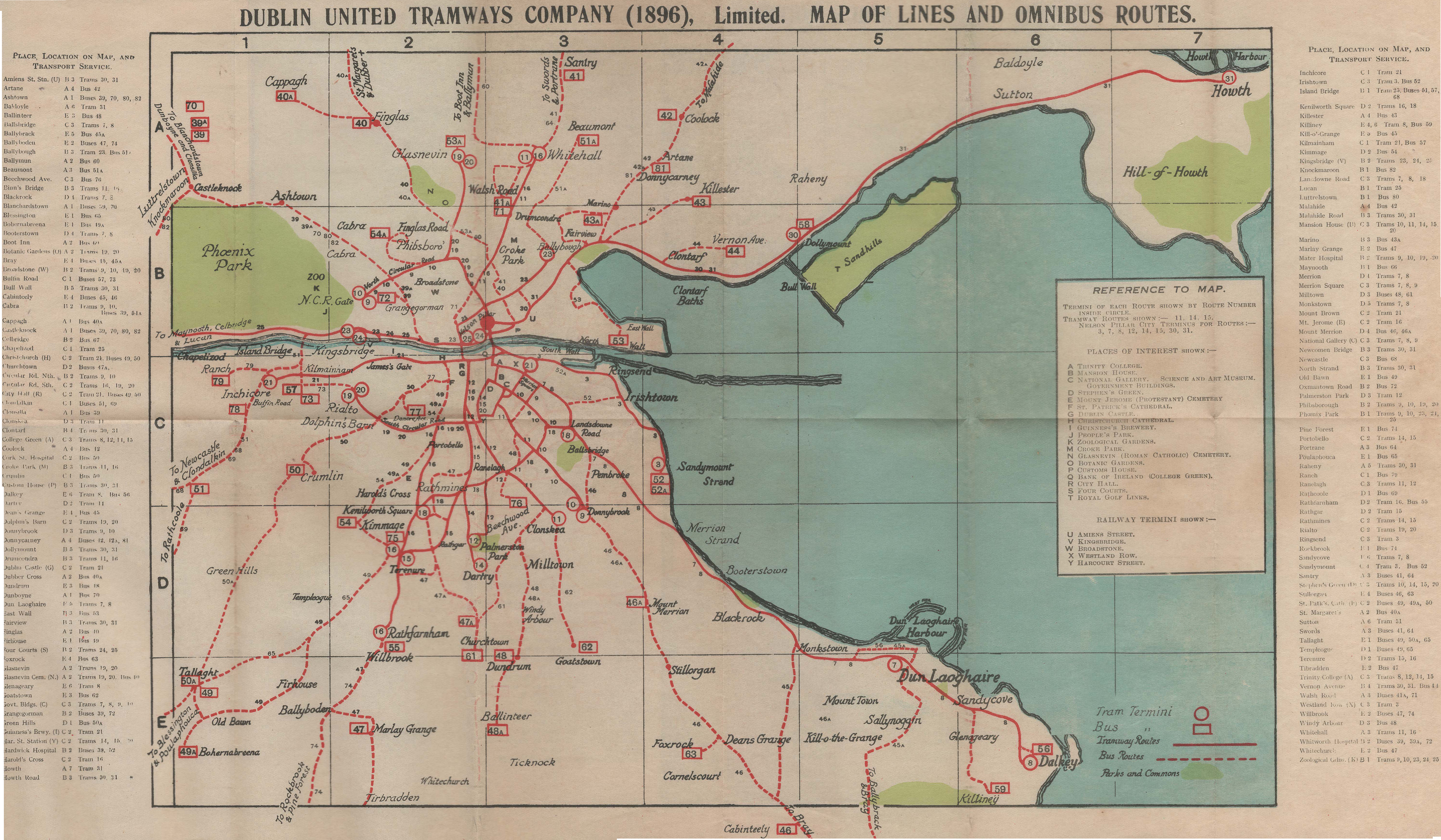 Dublin United Tramways Company (1896) tram and bus routes